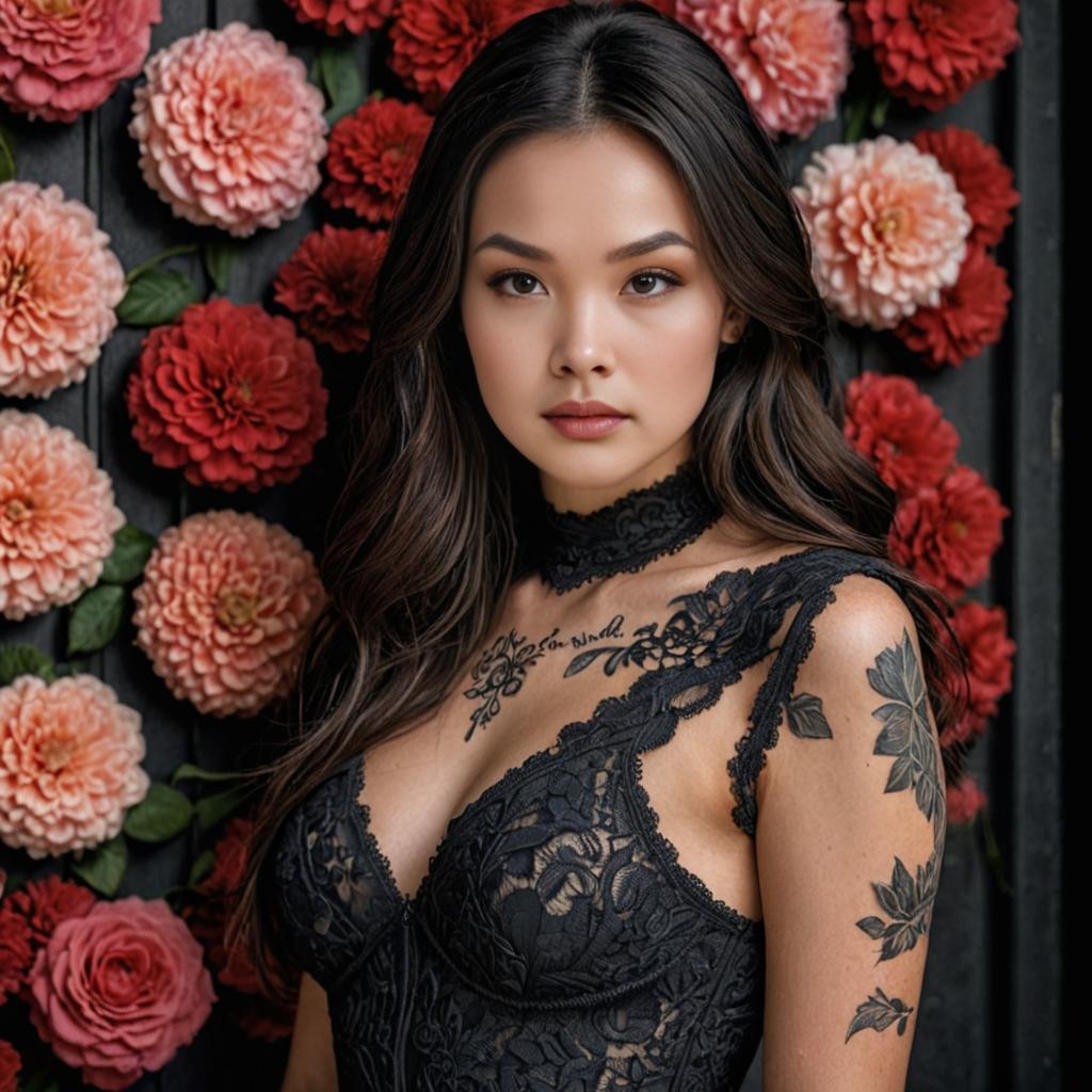 Elegant Woman in Black Lace Dress