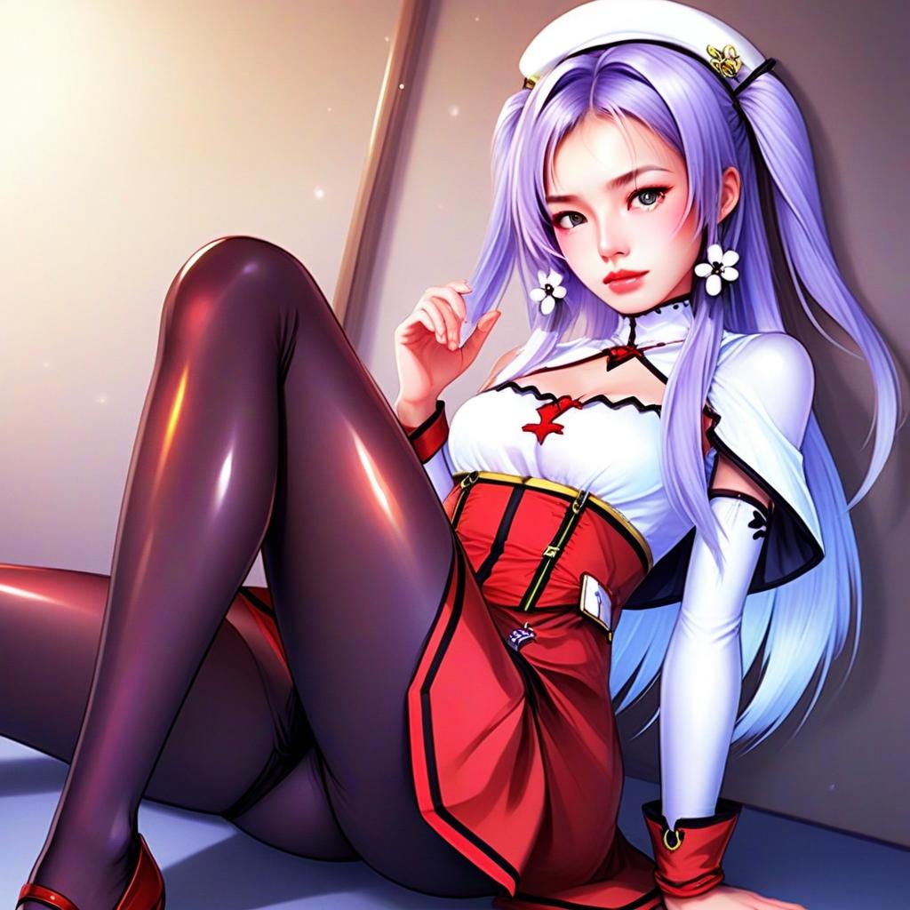 Anime Girl Illustration from Azur Lane with Lavender Hair and Red Outfit