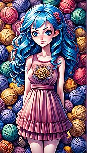 Vibrant Woman with Blue Hair and Floral Dress