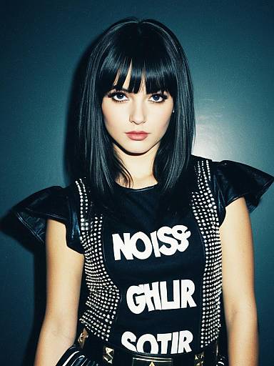 Edgy Pop Star Woman in Studded Black Costume Waist-Up Editorial Portrait