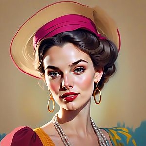 Stylized Portrait of Woman in Wide-Brimmed Hat