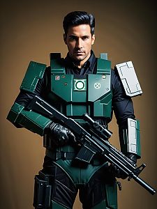 Man Cosplay Wearing Crosshairs G.I. Joe Costume Realistic Photo
