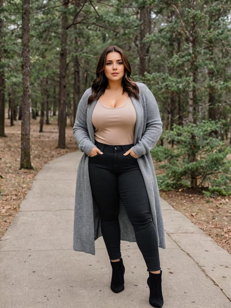 Confident Woman in Elegant Forest Fashion