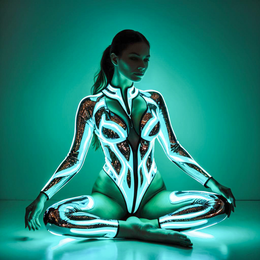 Futuristic Woman in Glowing Bodysuit