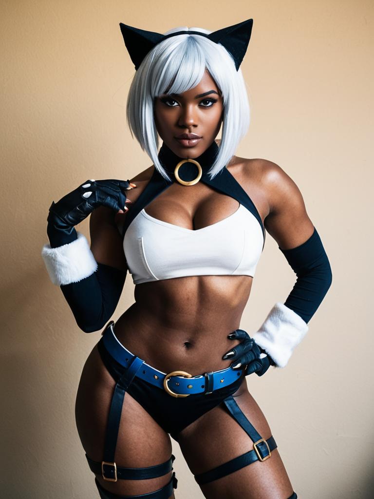 Ms Fortune Skullgirls Cosplay Woman in Cat Ears and White Wig
