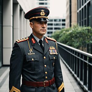 High Rank Military Officer in Formal Dress Uniform Outdoors