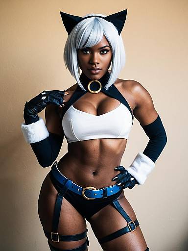 Ms Fortune Skullgirls Cosplay Woman in Cat Ears and White Wig