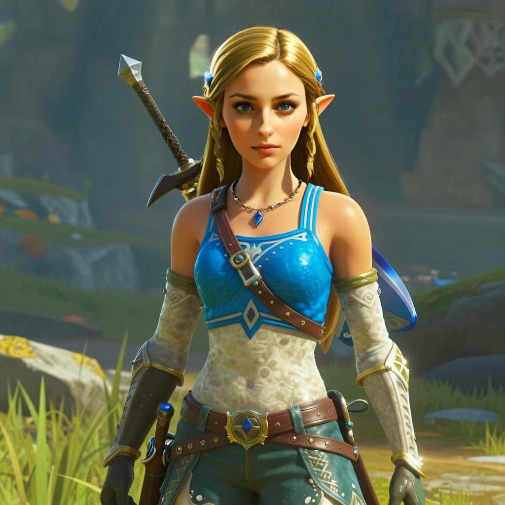 3D Fantasy Elf Woman Warrior Character in Blue Armor