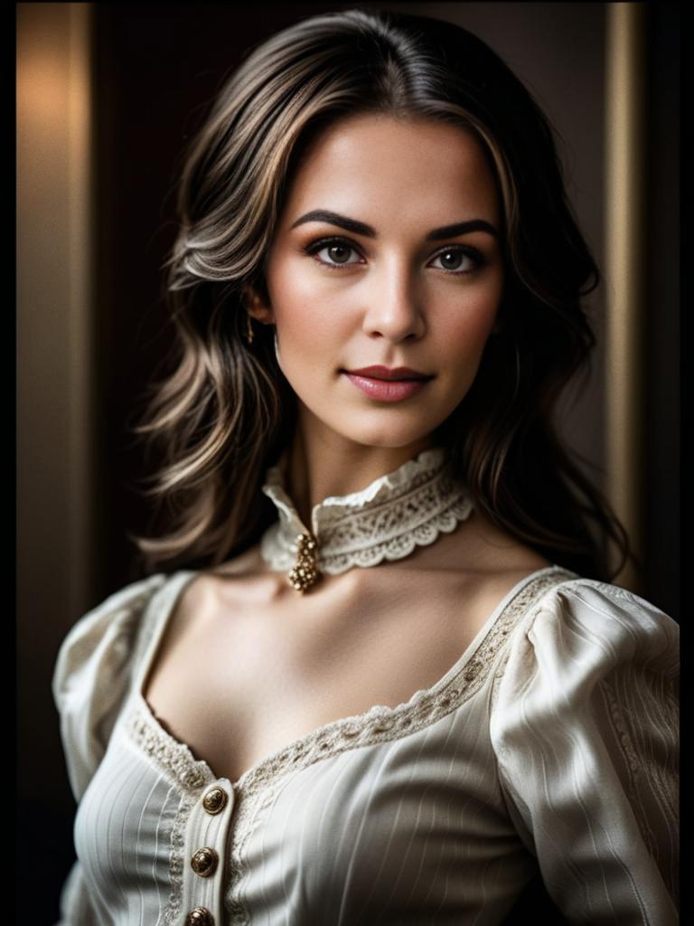 Elegant Young Woman in Cream Blouse