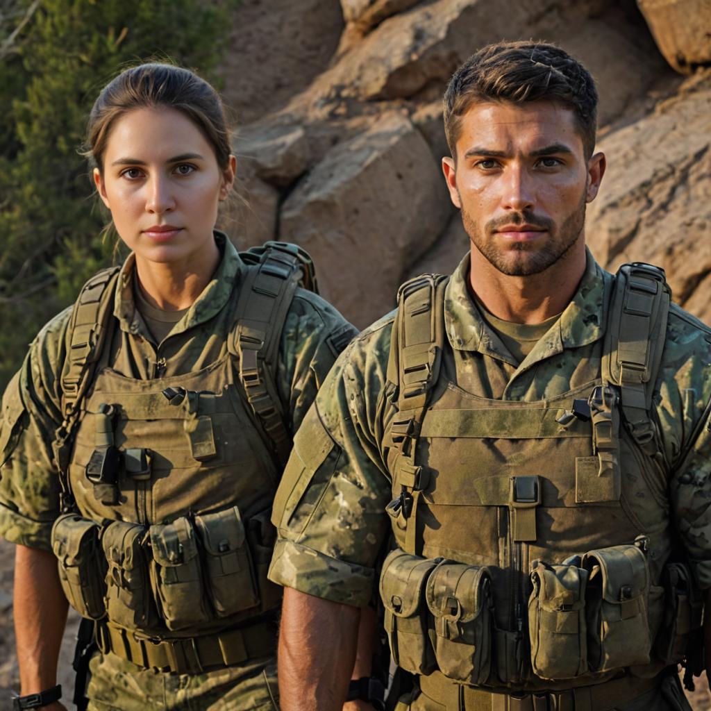 Couple in Military Attire - Strength and Partnership