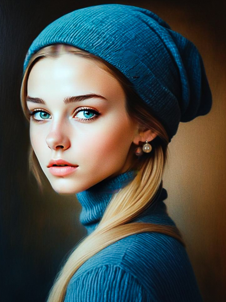 Young Woman with Blue Eyes in Beanie and Turtleneck