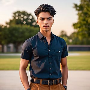 Confident Young Man in Park During Golden Hour