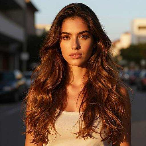 Portrait of Woman with Long Wavy Hair in Golden Hour Light