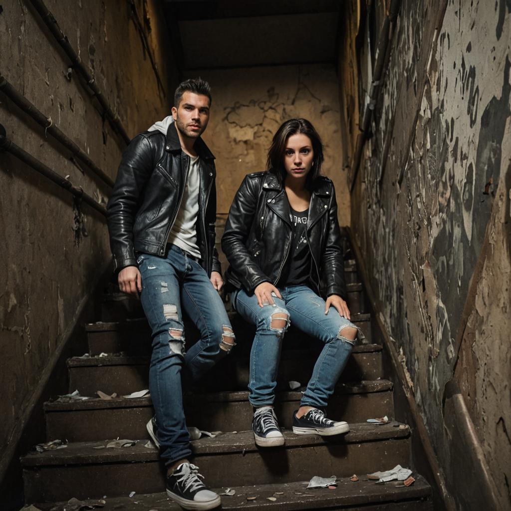 Cool Couple on Urban Staircase