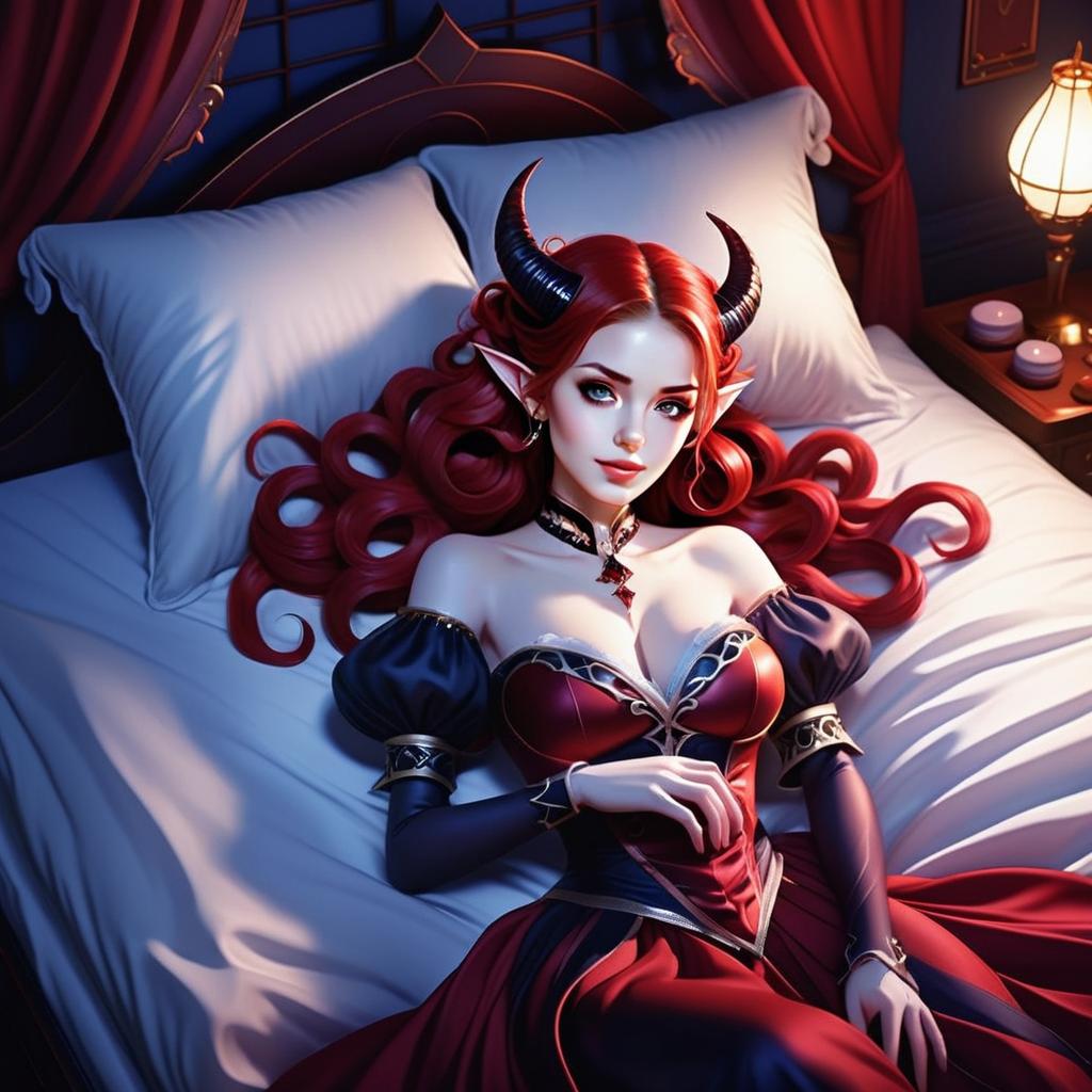 Fantasy Portrait of Woman with Red Hair and Dark Horns Fantasy Portrait of Woman with Red Hair and Dark Horns