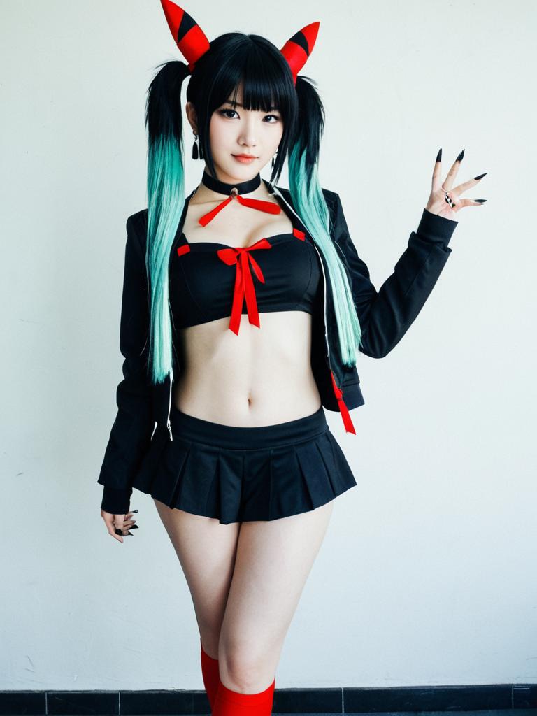 Morpeko-Inspired Anime Cosplay Outfit with Black and Red Accents