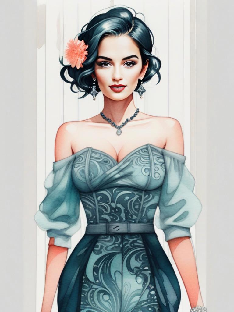 Fashionable Woman in Elegant Dress Fashionable Woman in Elegant Dress