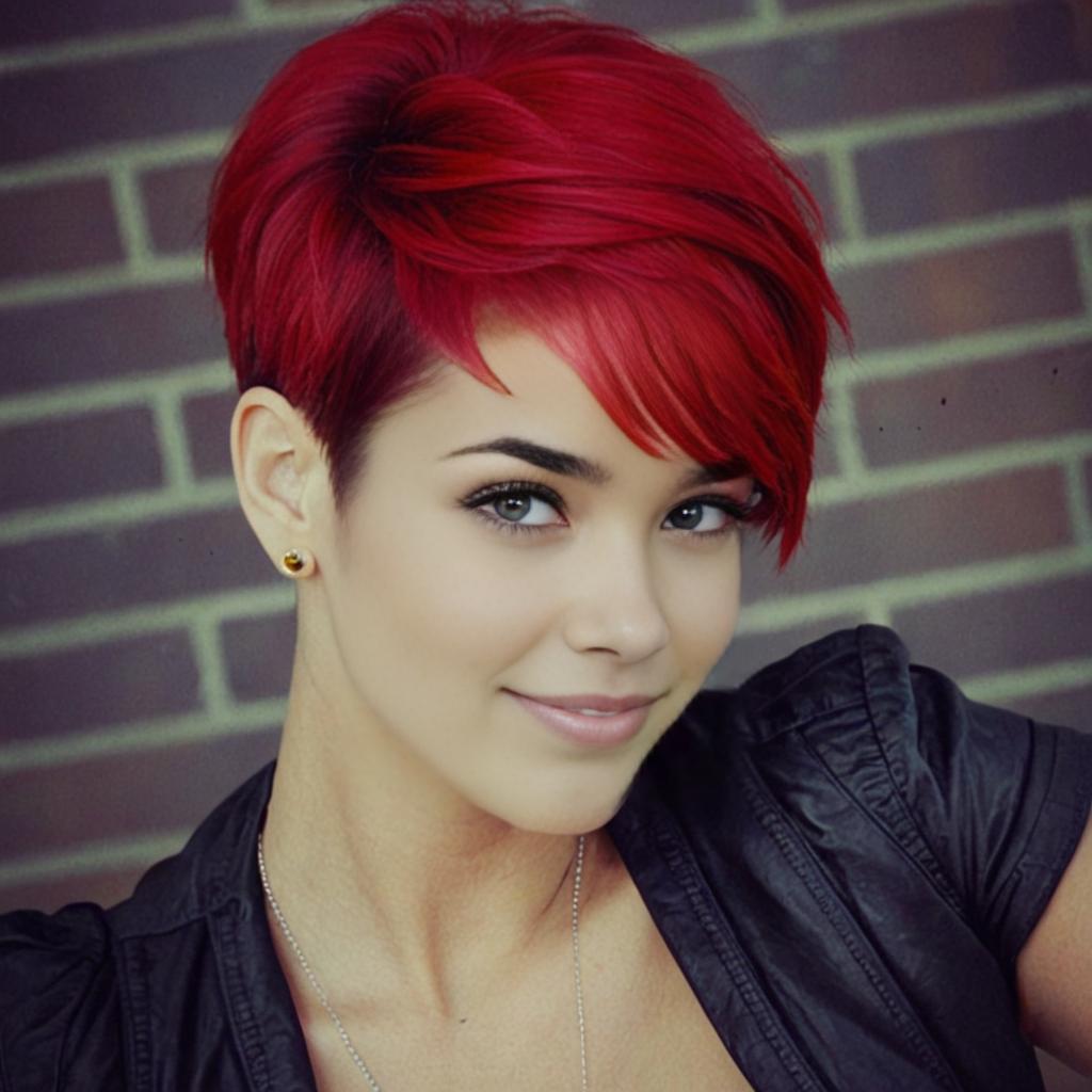 Confident Woman with Vibrant Red Hairstyle