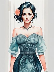 Fashionable Woman in Elegant Dress