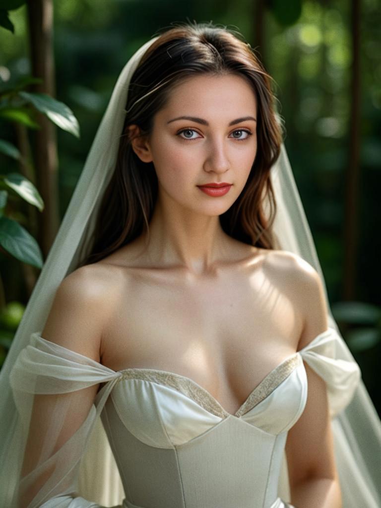 Elegant Bride in Wedding Dress with Veil