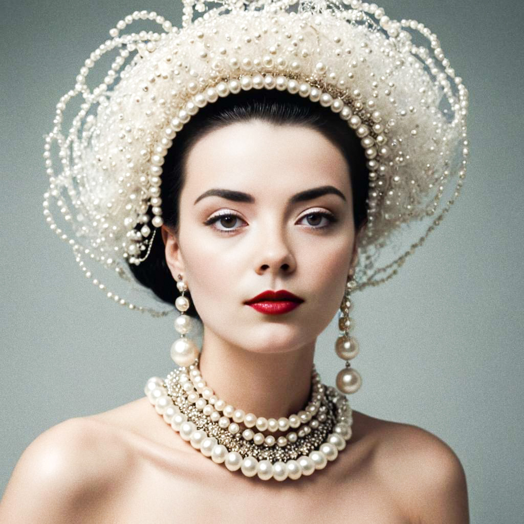 Elegant Woman with Pearl and Feather Headdress