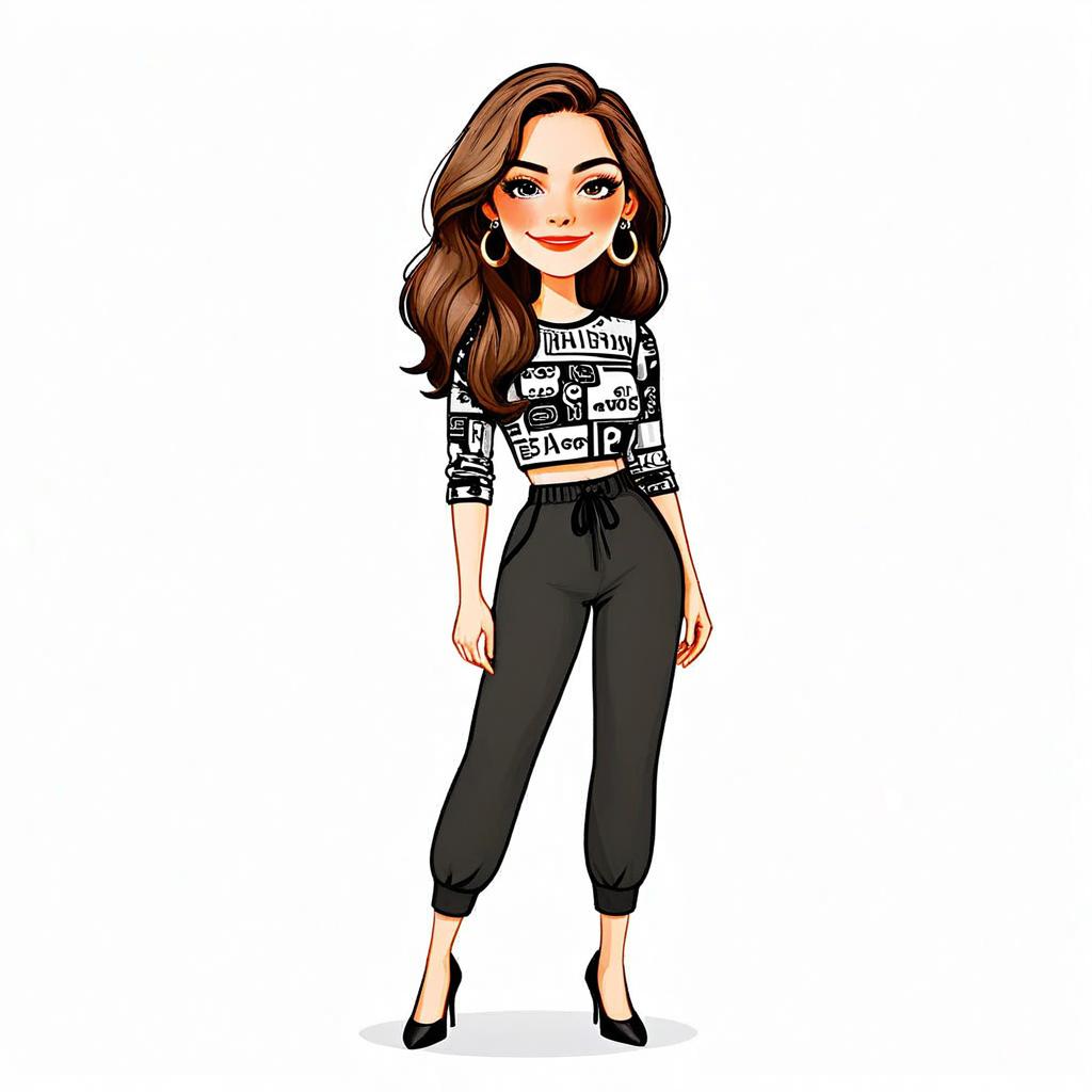 Trendy Urban Chic Woman Illustration with Cropped Top and Jogger Pants