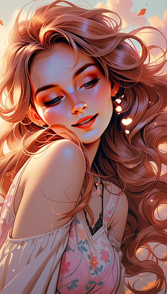 Woman in Floral Outfit at Sunset
