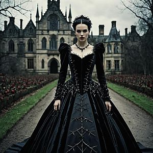 Gothic Woman in Ornate Mansion