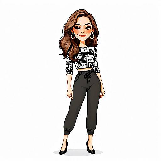 Trendy Urban Chic Woman Illustration with Cropped Top and Jogger Pants