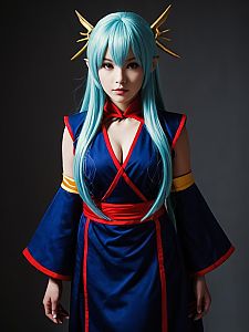 Realistic Nejire Hado Cosplay Woman in Blue and Red Costume