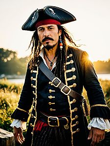 Man in Photorealistic Pirate Costume Outdoor Portrait at Golden Hour