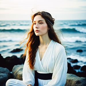 Thoughtful Woman by Rocky Seaside