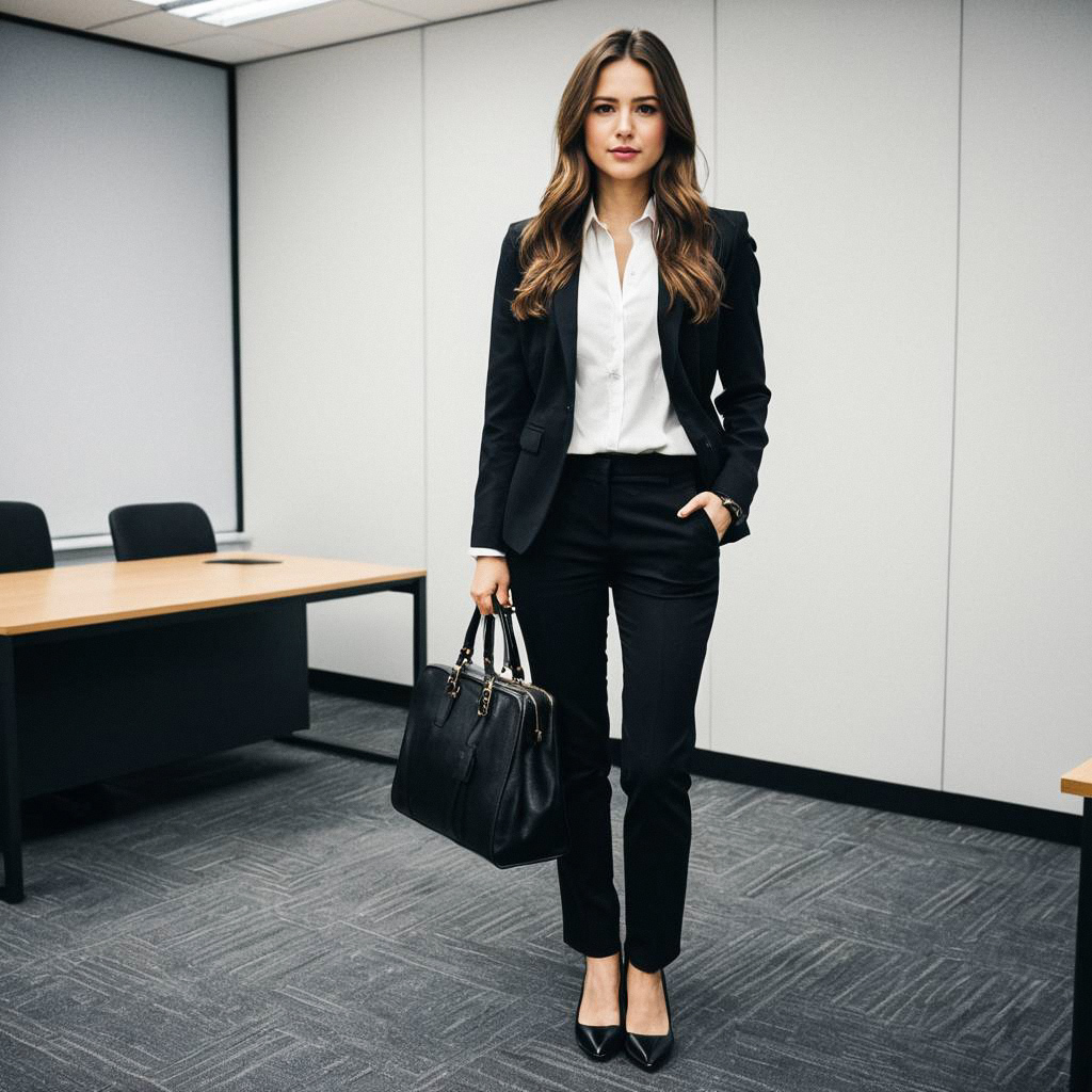 Confident Woman in Chic Business Attire Confident Woman in Chic Business Attire