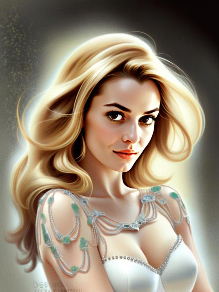 Elegant Woman in White Dress with Blonde Hair