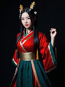 Realistic Cosplay Woman in Elaborate Zangya Costume with Traditional Asian Design