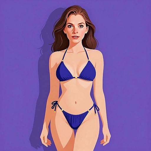 Woman With Pretty Face and Long Hair in Classic Triangle Bikini Illustration