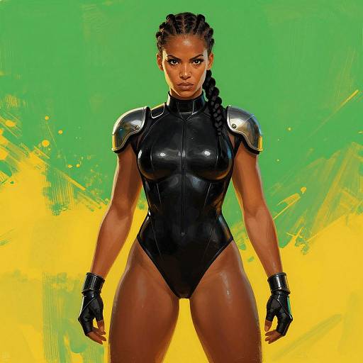 Futuristic Woman in Black Bodysuit with Armor Digital Painting