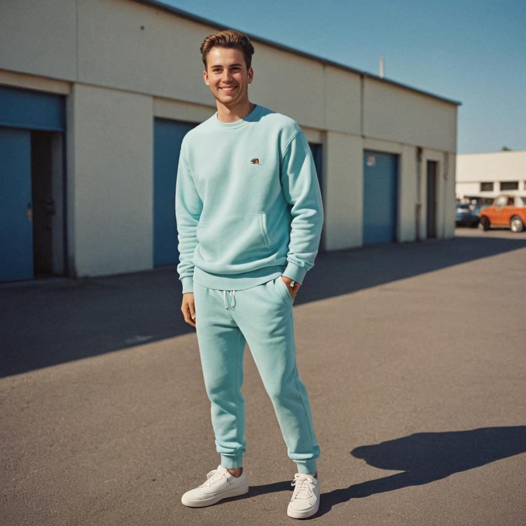 Jovial Man in Casual Blue Tracksuit