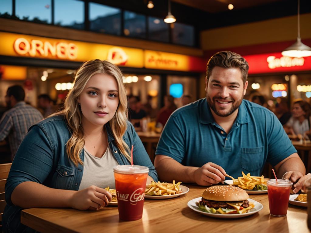 Obese Couple Enjoying Fast Food Meal