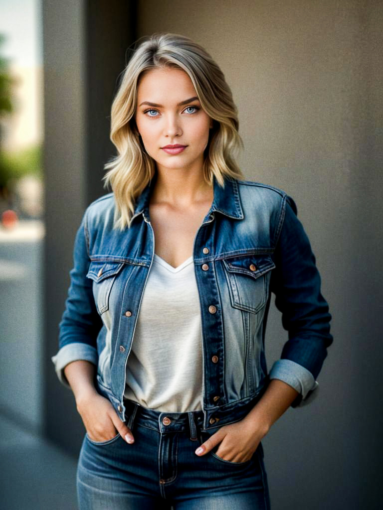 Stylish Young Woman in Denim Jacket