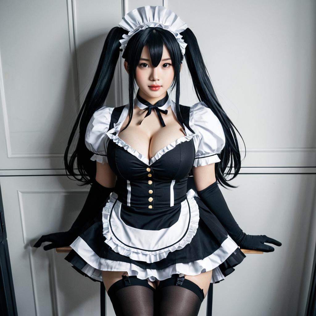 Frontline Maid Girl Cosplay with Twin Tails and Black Gloves