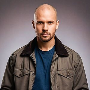 Confident Bald Man in Green Jacket