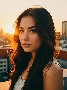 Young Woman Portrait on Rooftop at Golden Hour