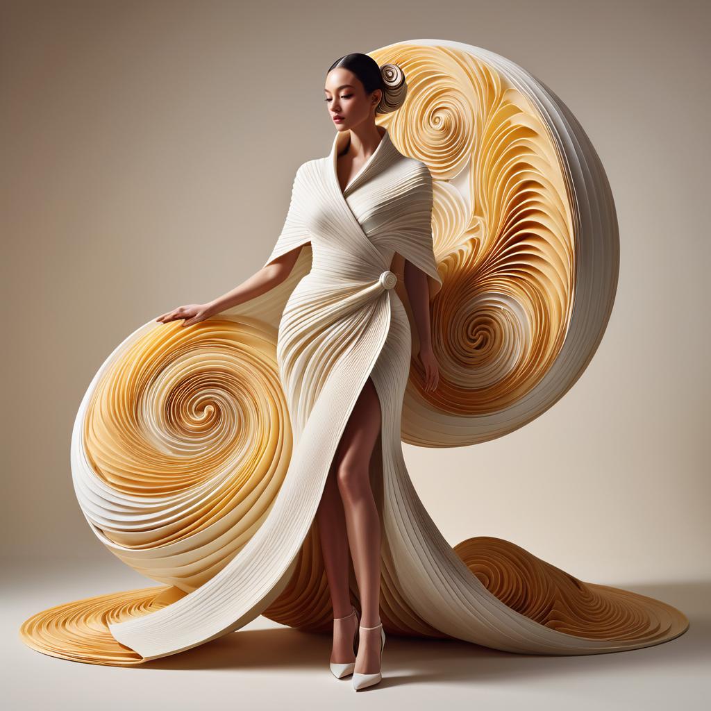 Avant-Garde Gown with Spiral Structures Avant-Garde Gown with Spiral Structures