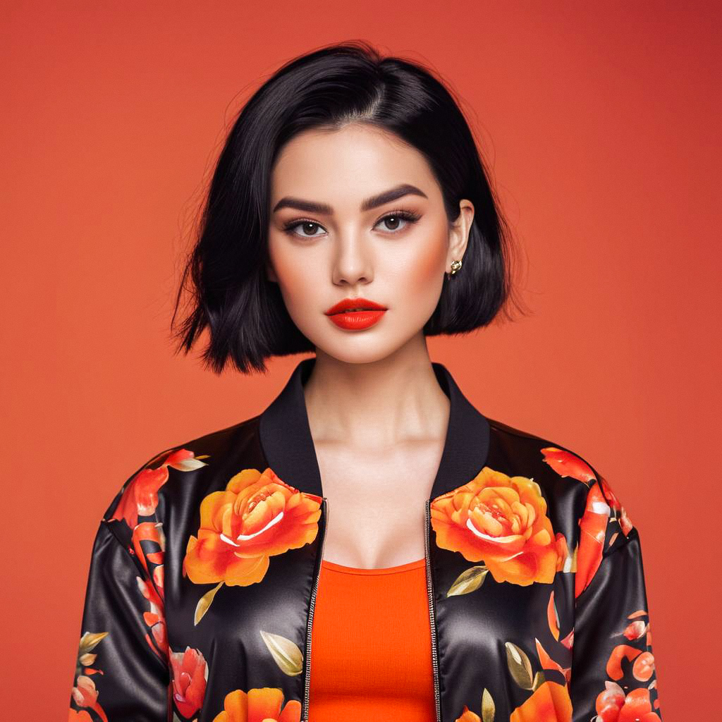 Confident Woman in Floral Jacket Confident Woman in Floral Jacket