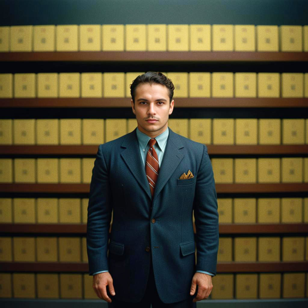 Dapper Man in Sharp Suit Against Yellow Wall