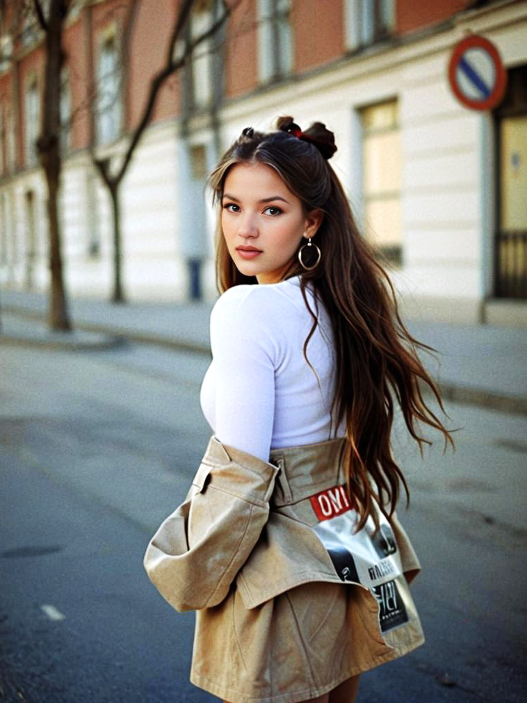 Stylish Young Woman in Oversized Jacket