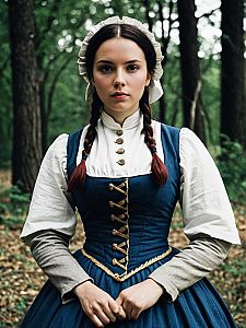 Woman in Vintage Dress in Forest