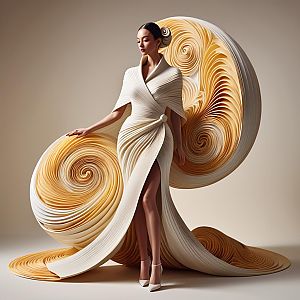 Avant-Garde Gown with Spiral Structures
