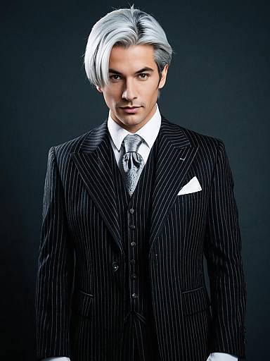 Stylish Man in Pinstripe Suit with Silver Hair Portrait